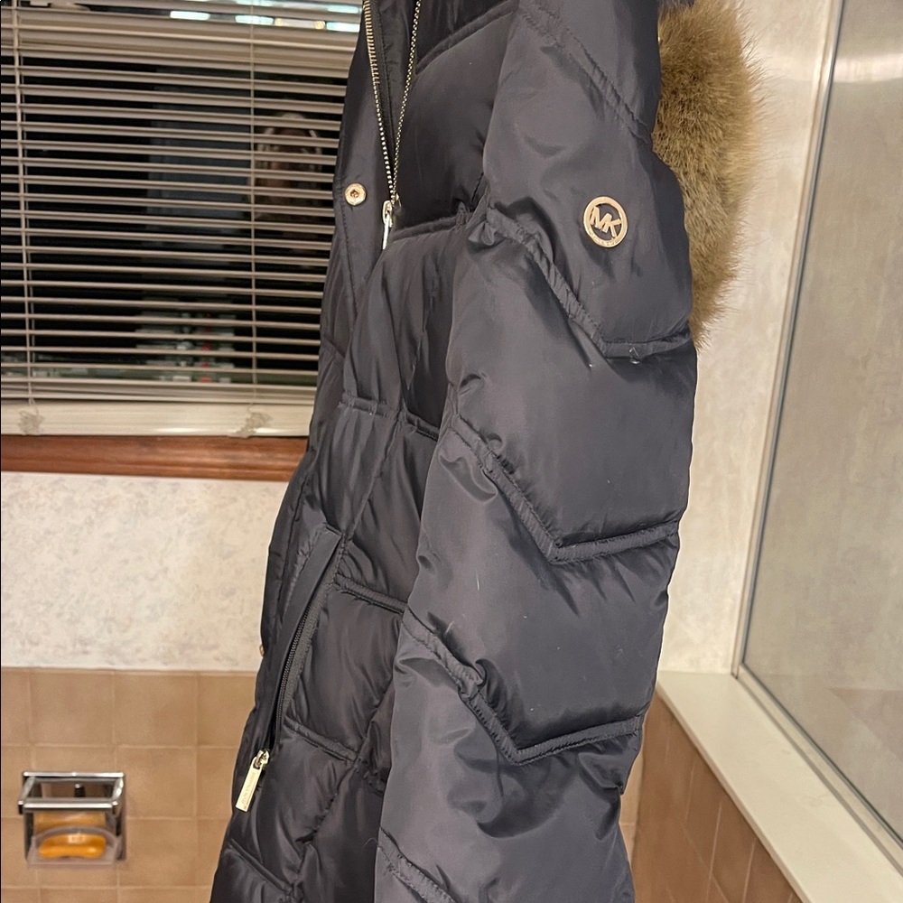 Michael Kors Black Puffer Jacket with Fur Detail